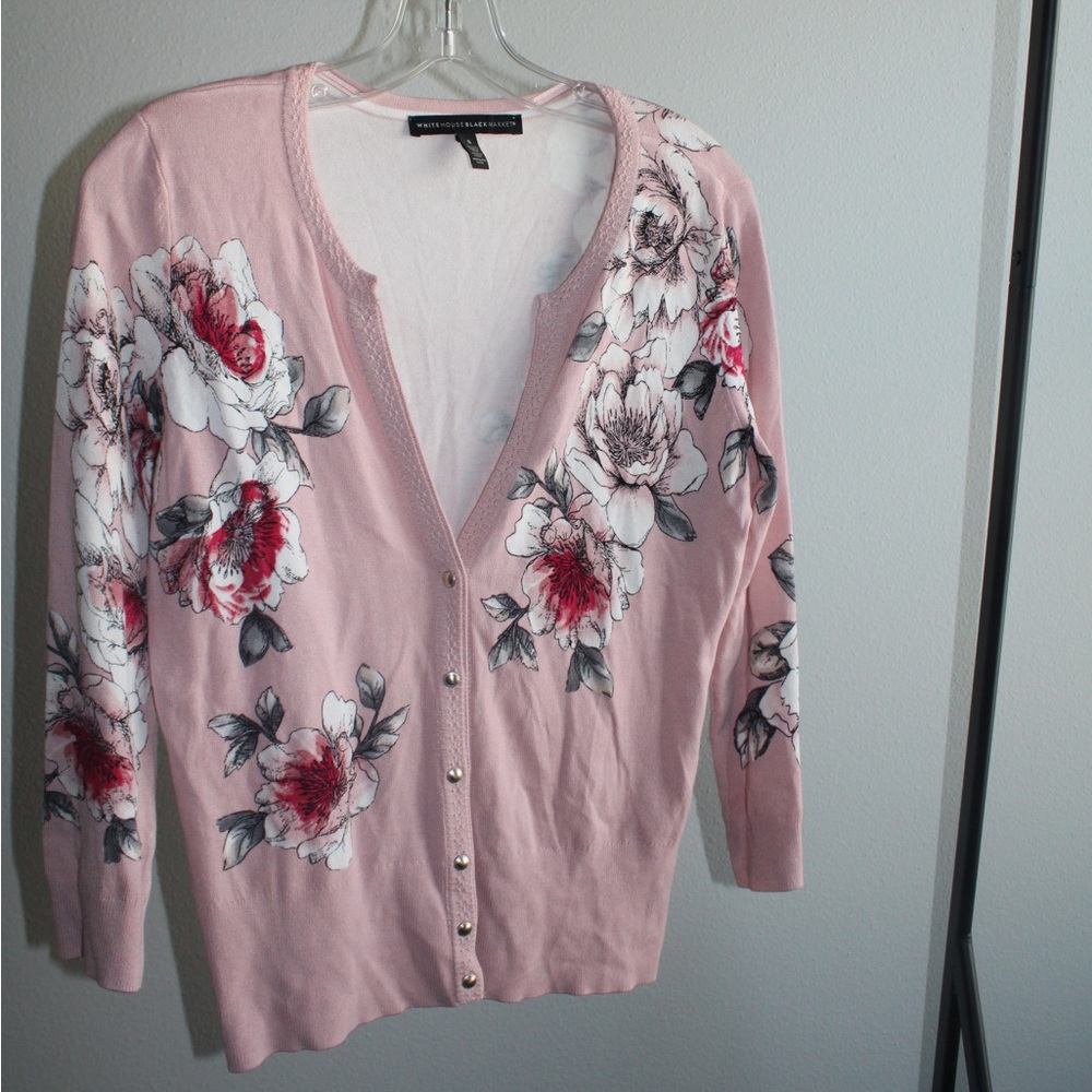 Pastel pink floral cardigan from White House black market
